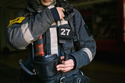 Close-up of Firefighter in Uniform